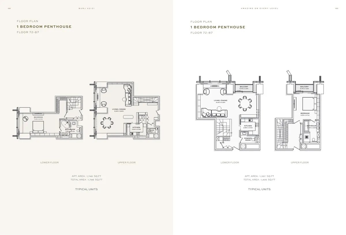 Floor plans: 1 bedroom duplex penthouse
